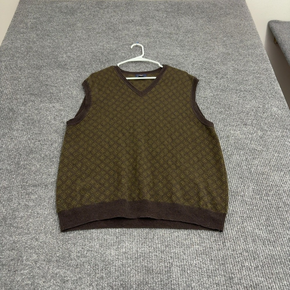 Brooks Brothers Sweater Vest Mens XXL Brown Lambswool Diamond V Neck Preppy